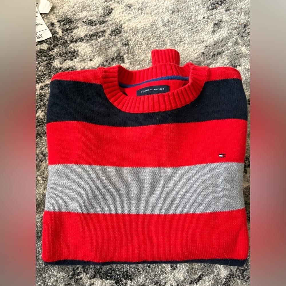 Tommy Hilfiger Boys Large 12-14 Crewneck Sweater - Red, Navy, Gray